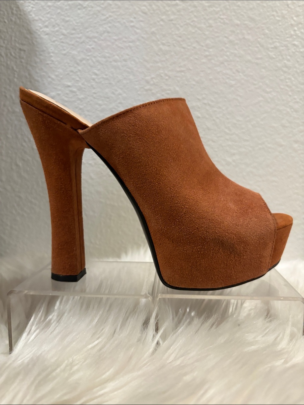 Jessica Simpson Rust Suede Platform Peep-Toe Mules